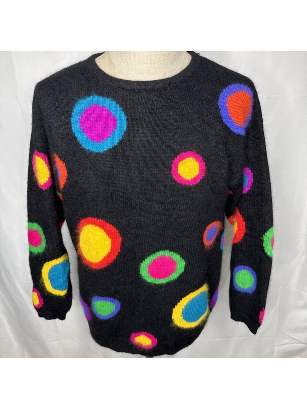 Vintage Angora Wool Rafaella Sweater Size L colorful Abstract Design Crew Neck